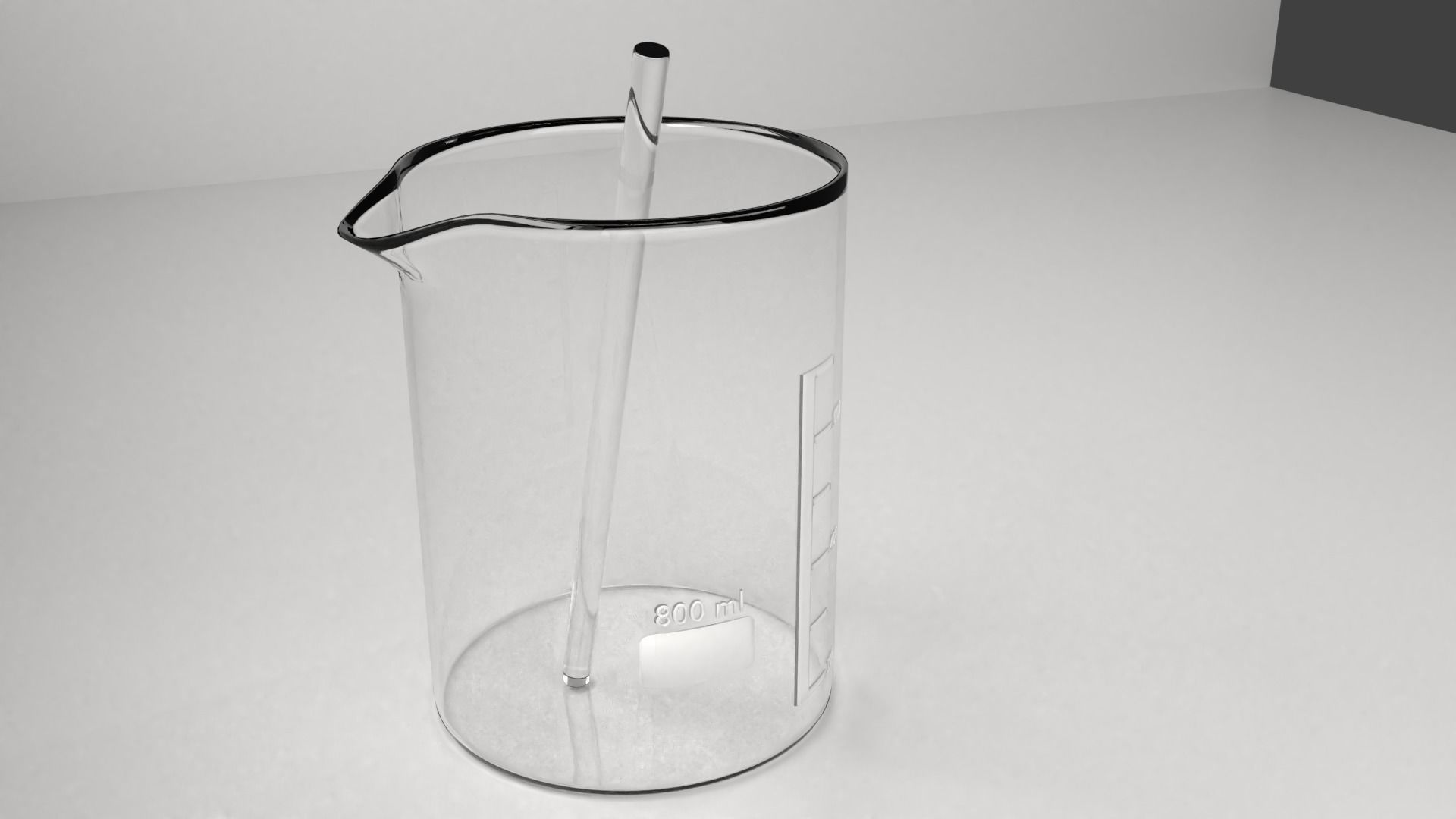 800 ml Glass Beaker with Rod 3D model_2