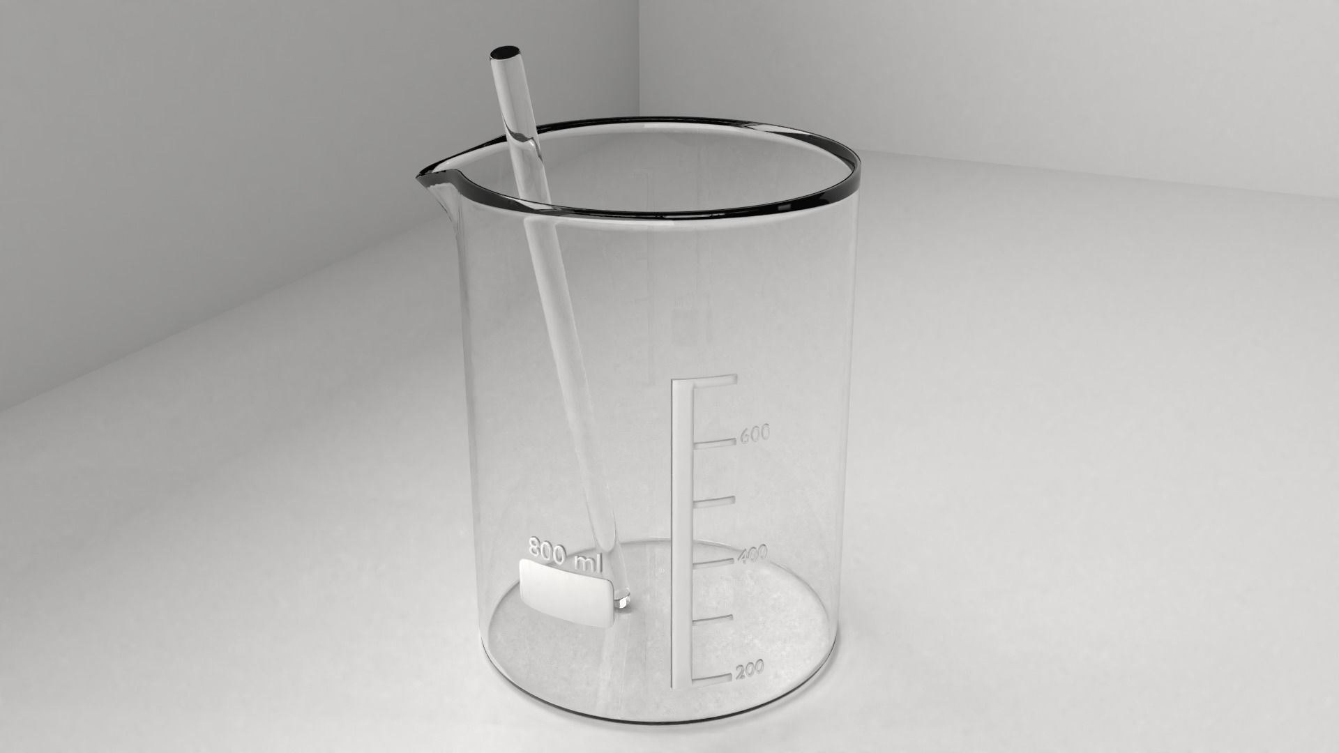 800 ml Glass Beaker with Rod 3D model_1