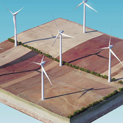 Wind Generators on a Relief Island 3D model