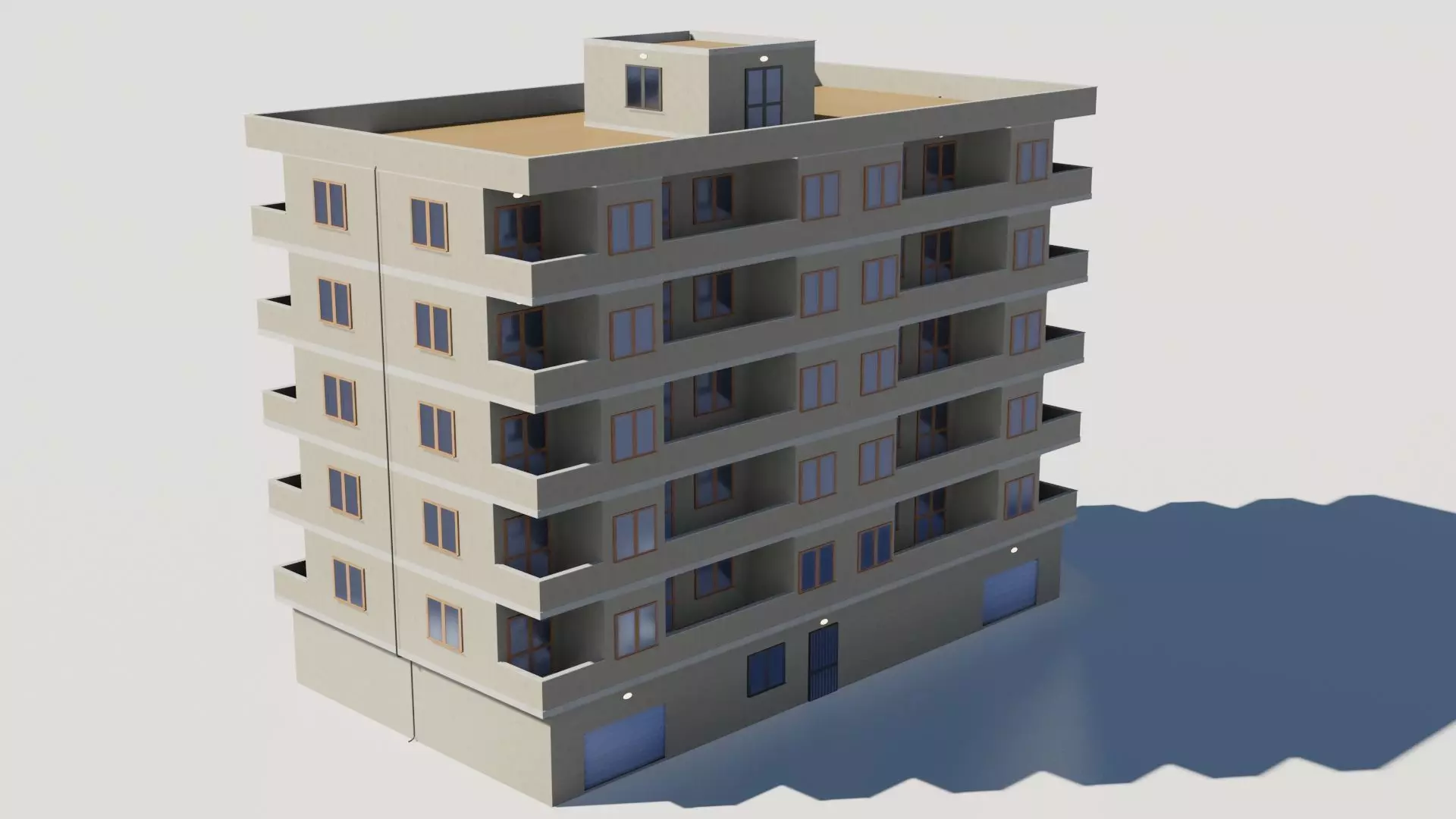 Residential city building  Low-poly 3D model_0
