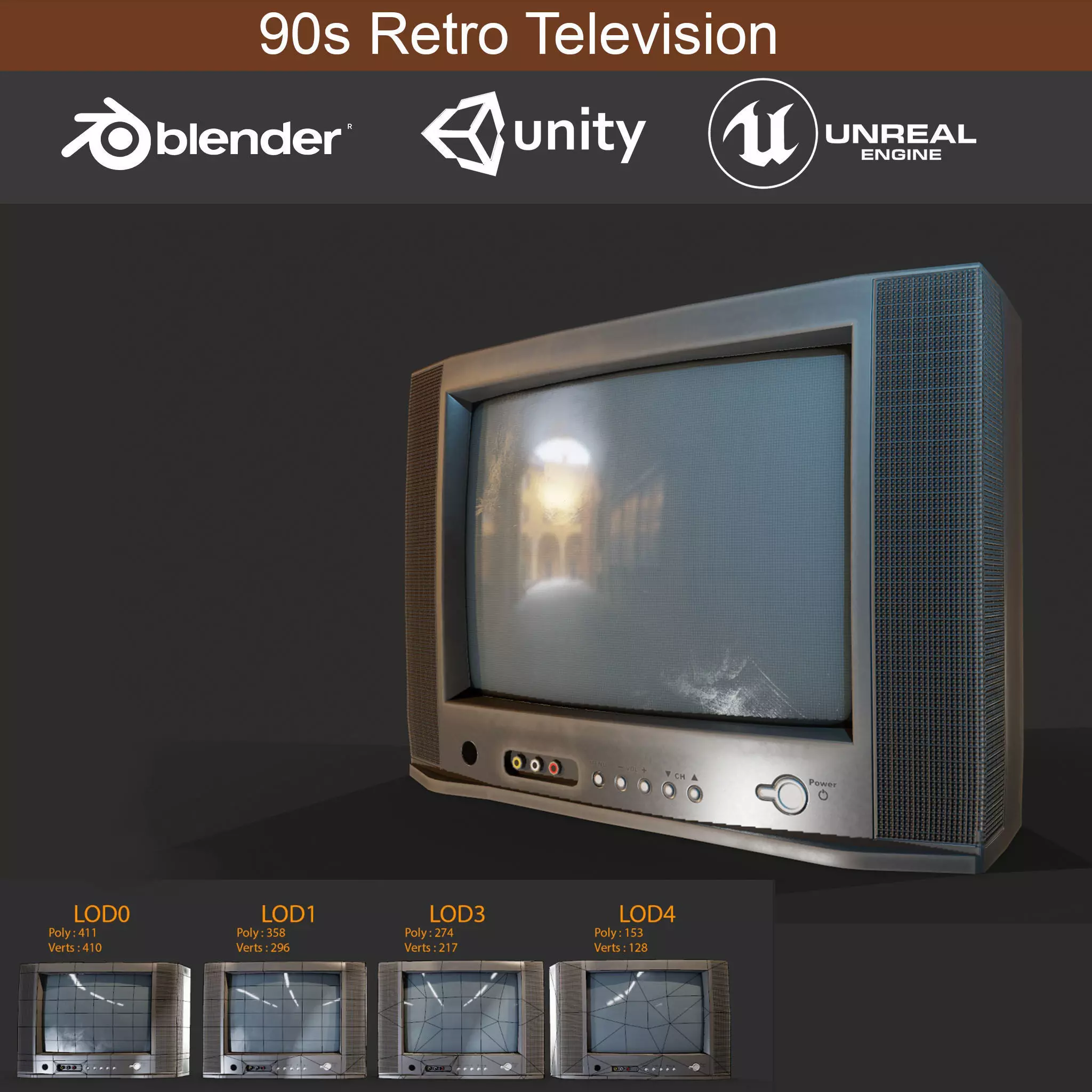 90s Retro Television game Ready Model Low-poly 3D model_0