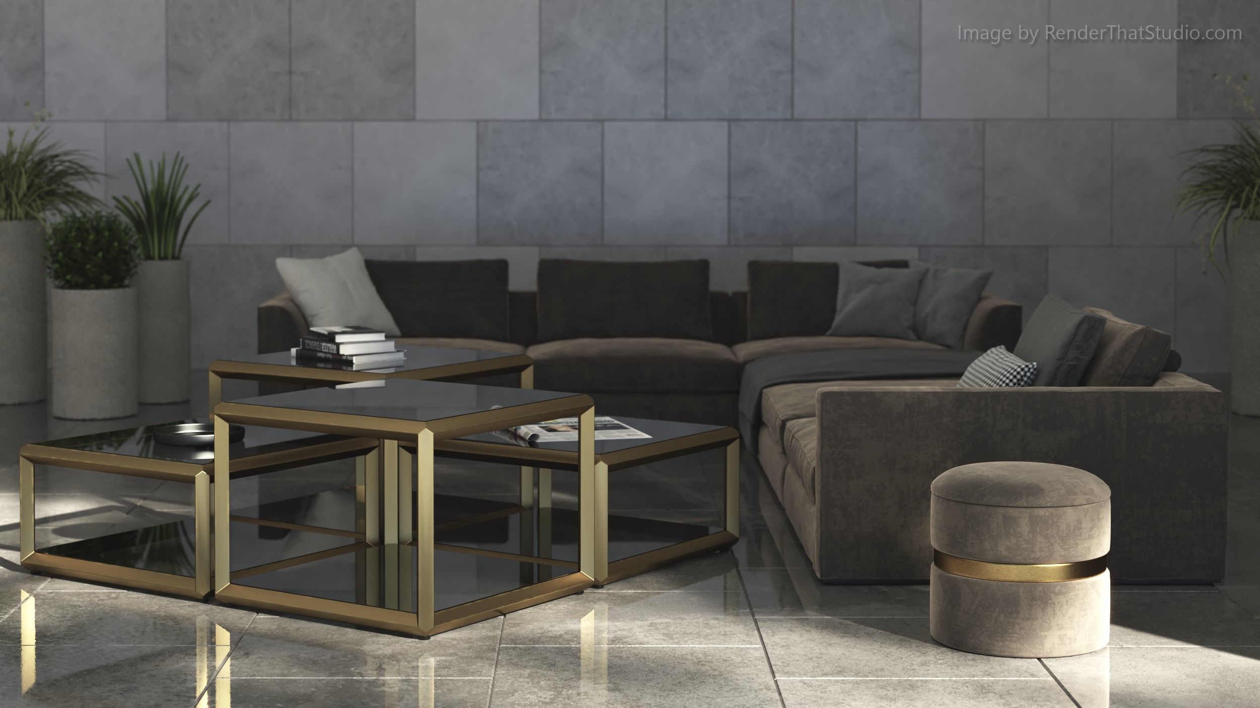 Brass Side Coffee Table 3D model_6