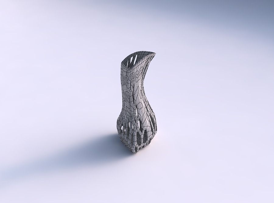 Vase puffy bent triangle with organic lattice on edges 3D print model_5
