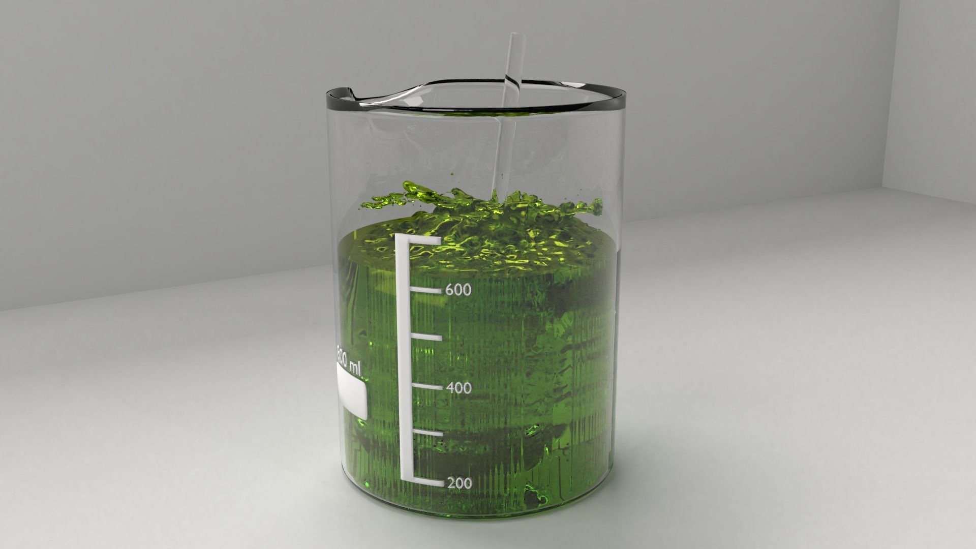 800 ml Glass Beaker with Liquid and Rod 3D model_3