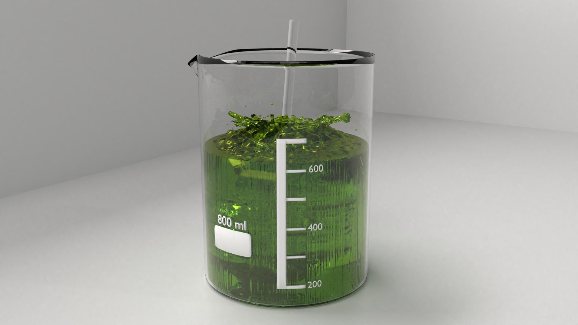 800 ml Glass Beaker with Liquid and Rod 3D model_1