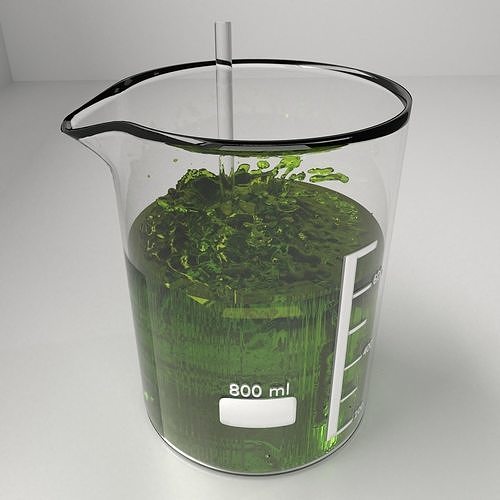 800 ml Glass Beaker with Liquid and Rod 3D model