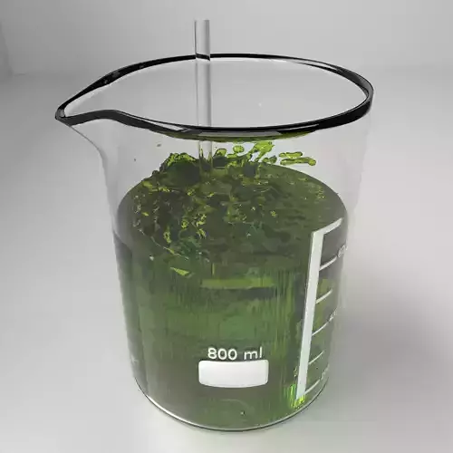 800 ml Glass Beaker with Liquid and Rod 3D model