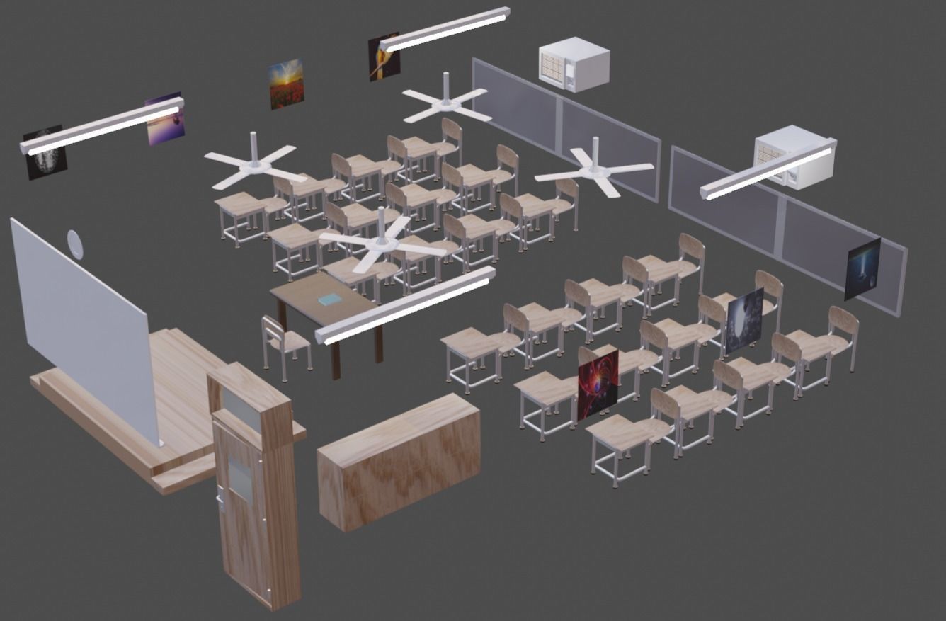 School Old Class Room 3D model_32