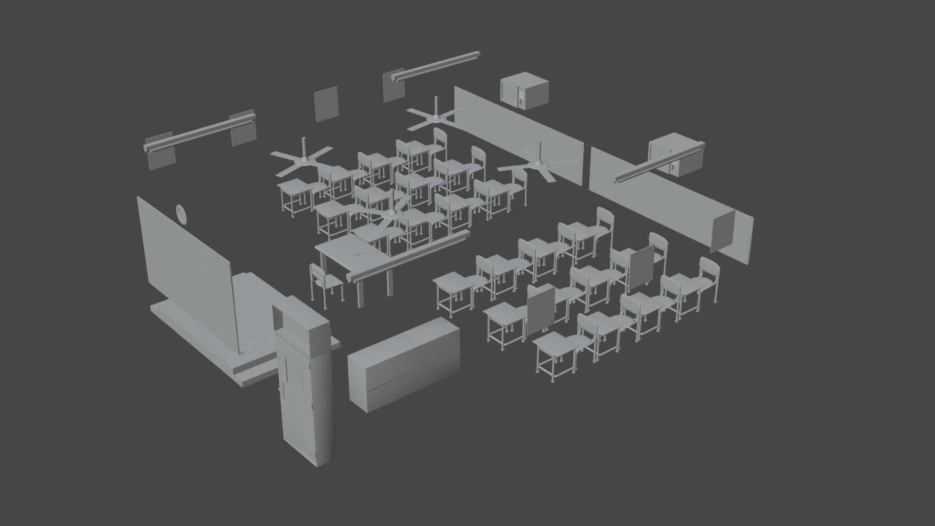 School Old Class Room 3D model_33