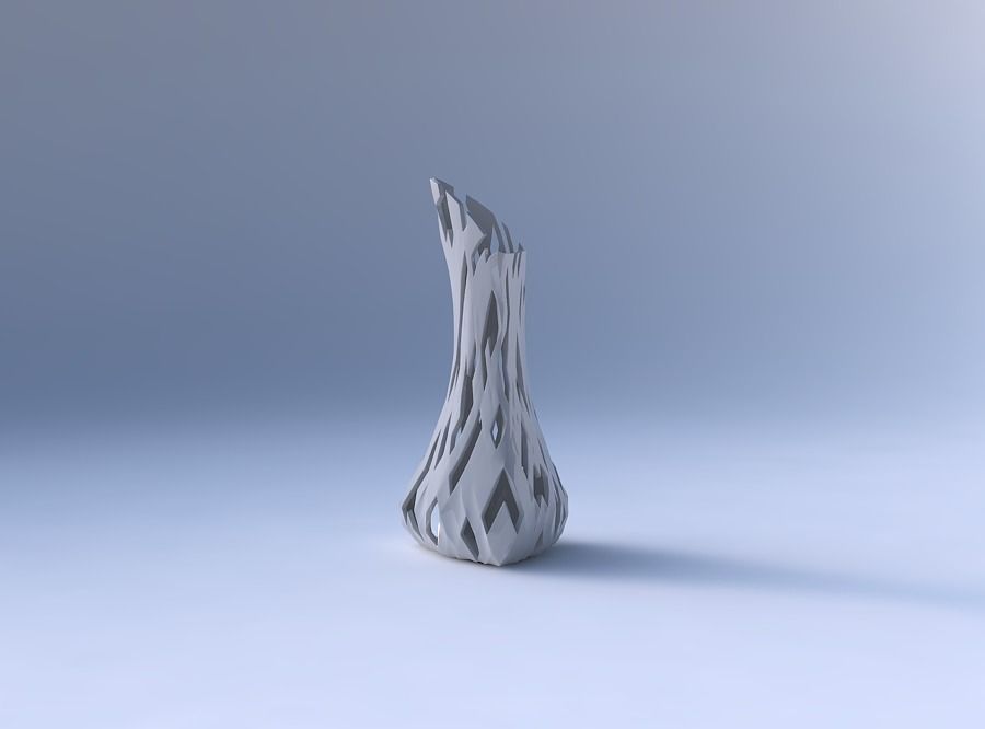 Vase puffy tappered triangle with cuts 3D print model_4
