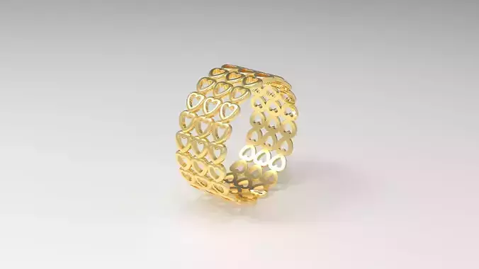 Pandora Heart Band 3 Row Ring in Us Size 3D print model