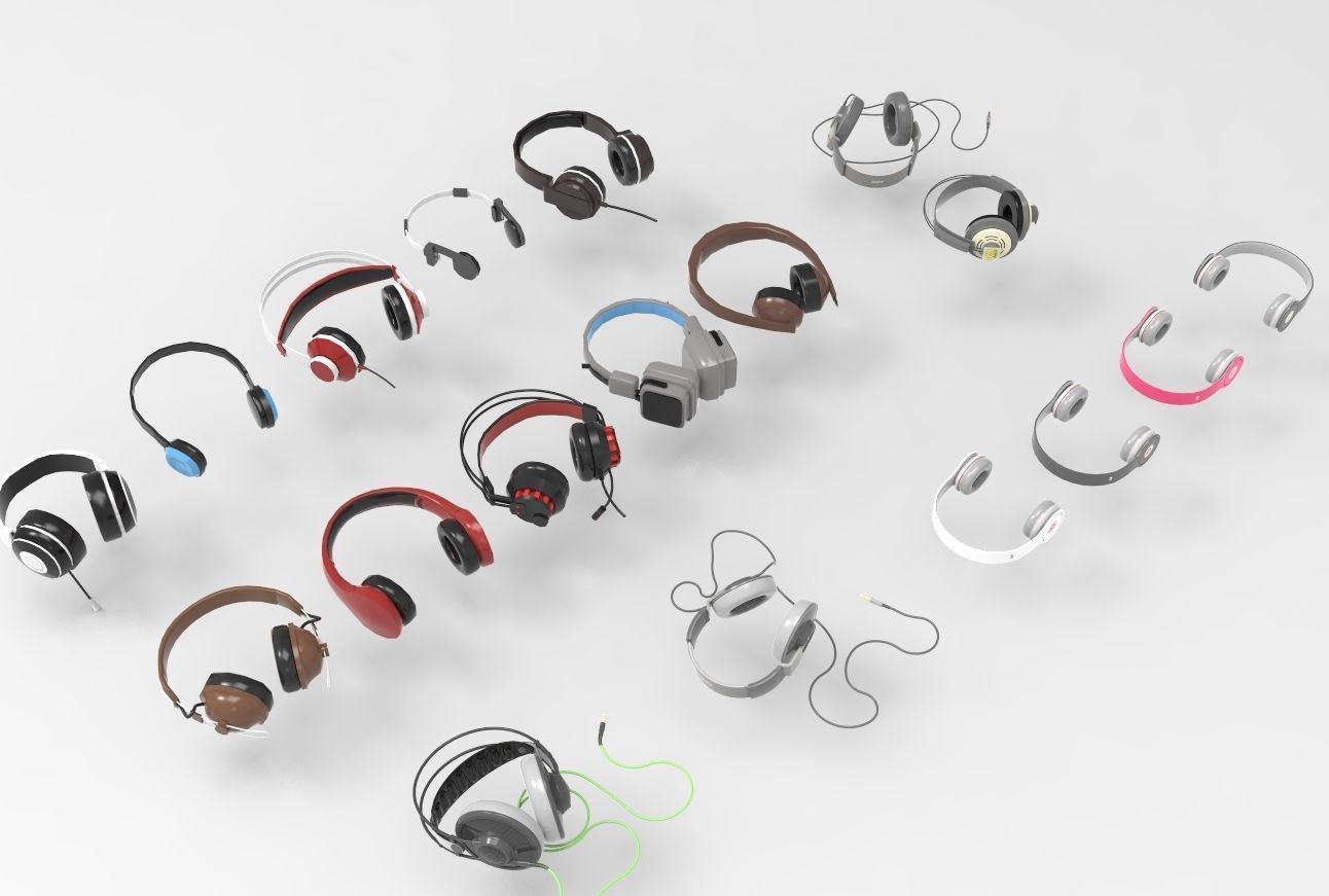 Headphones pack low and high poly  BEATS AKG  3D model_9