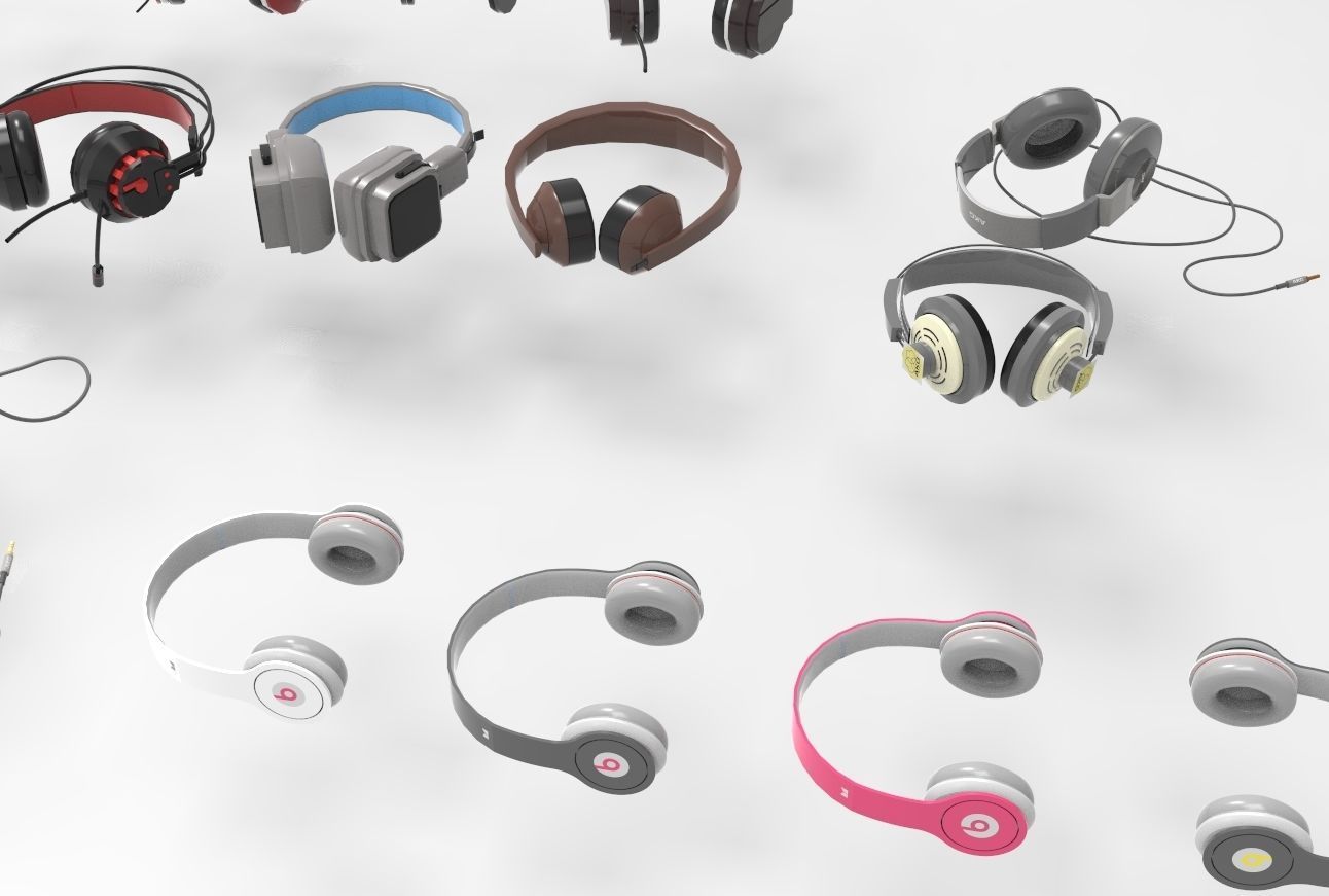 Headphones pack low and high poly  BEATS AKG  3D model_2