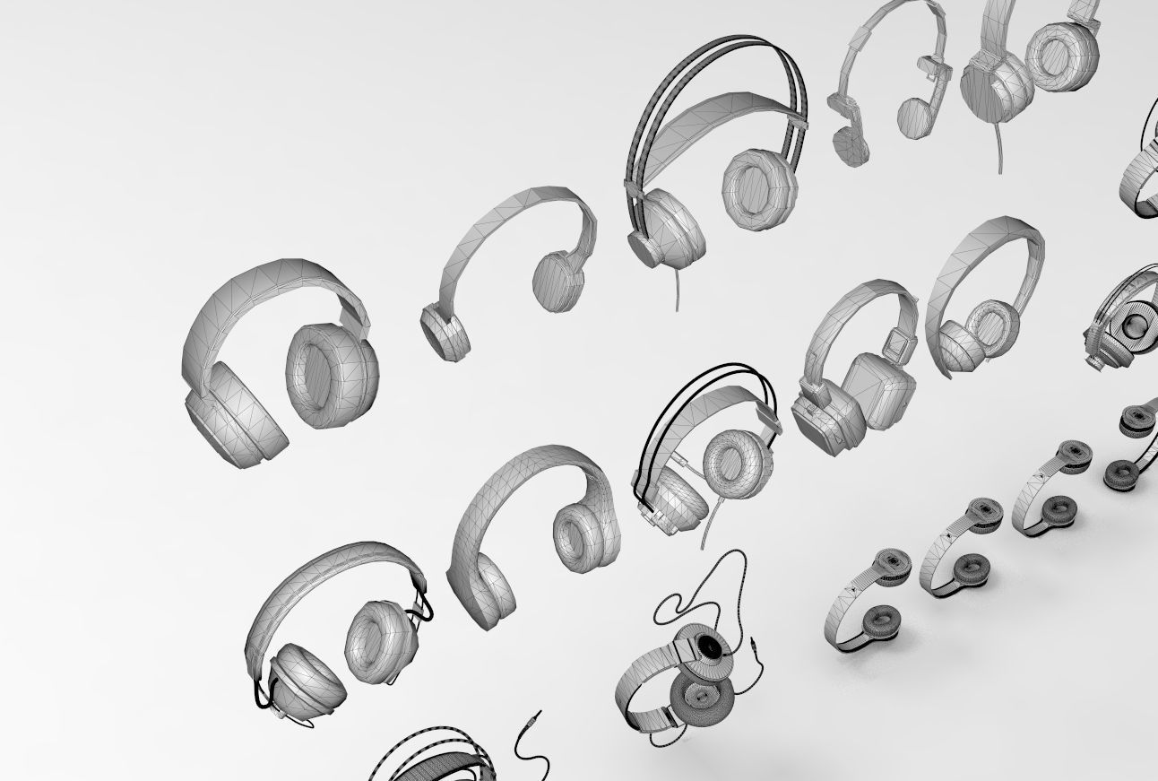 Headphones pack low and high poly  BEATS AKG  3D model_17