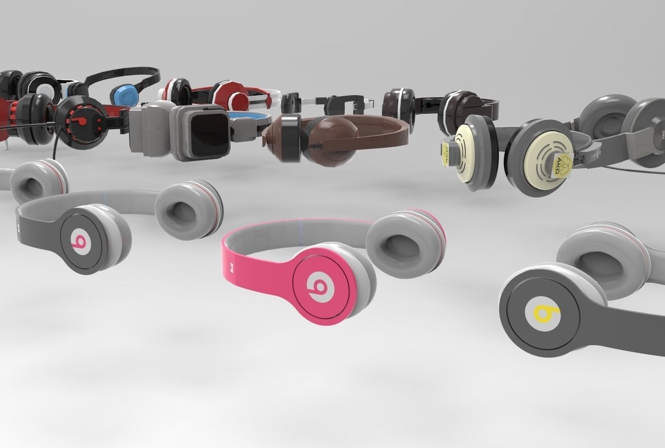 Headphones pack low and high poly  BEATS AKG  3D model_3