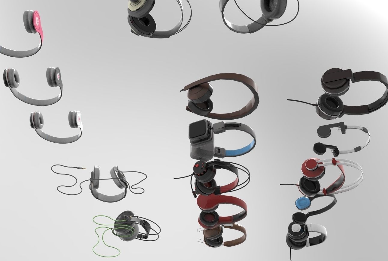 Headphones pack low and high poly  BEATS AKG  3D model_12