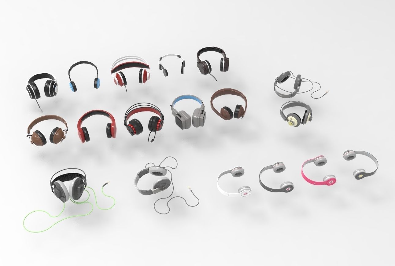 Headphones pack low and high poly  BEATS AKG  3D model_4