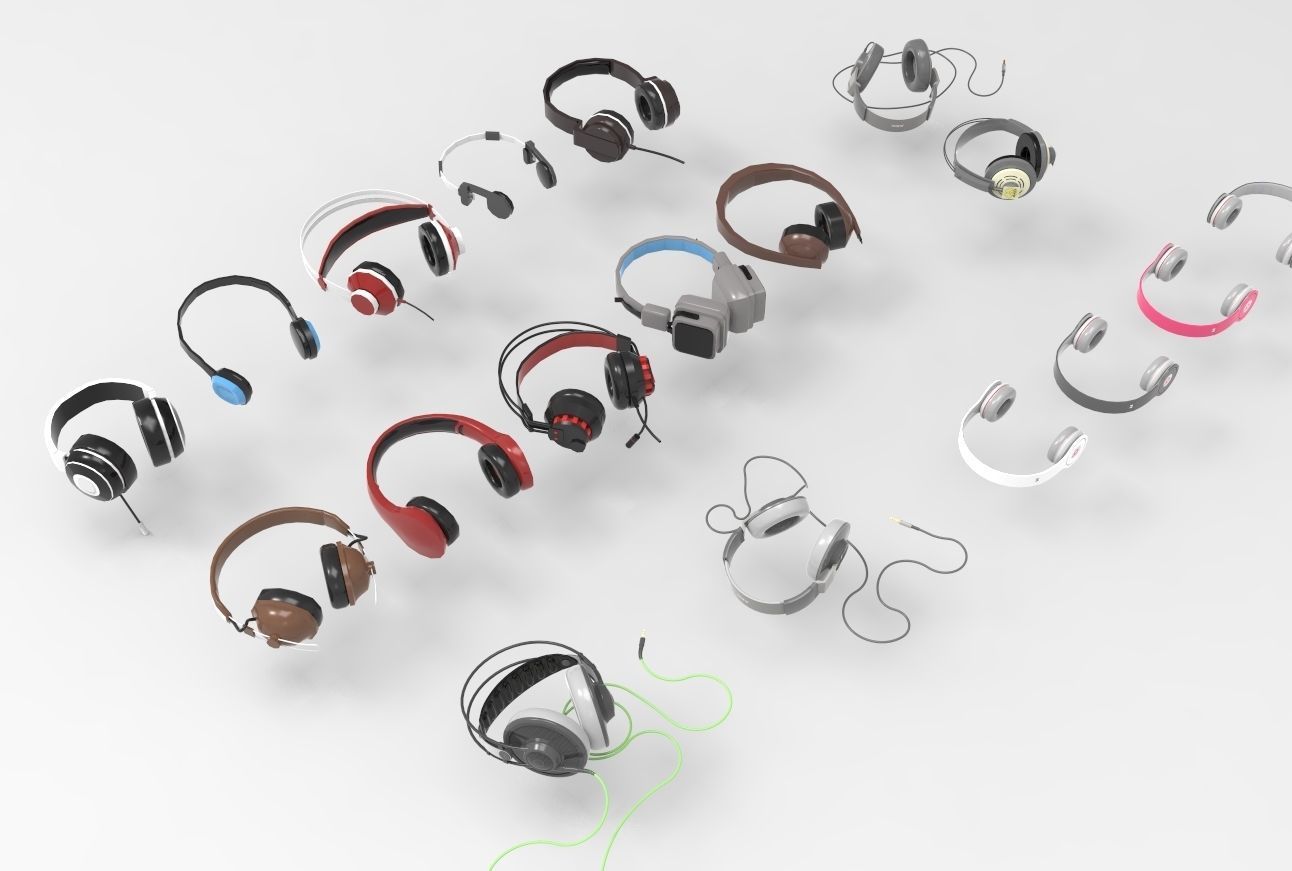 Headphones pack low and high poly  BEATS AKG  3D model_10