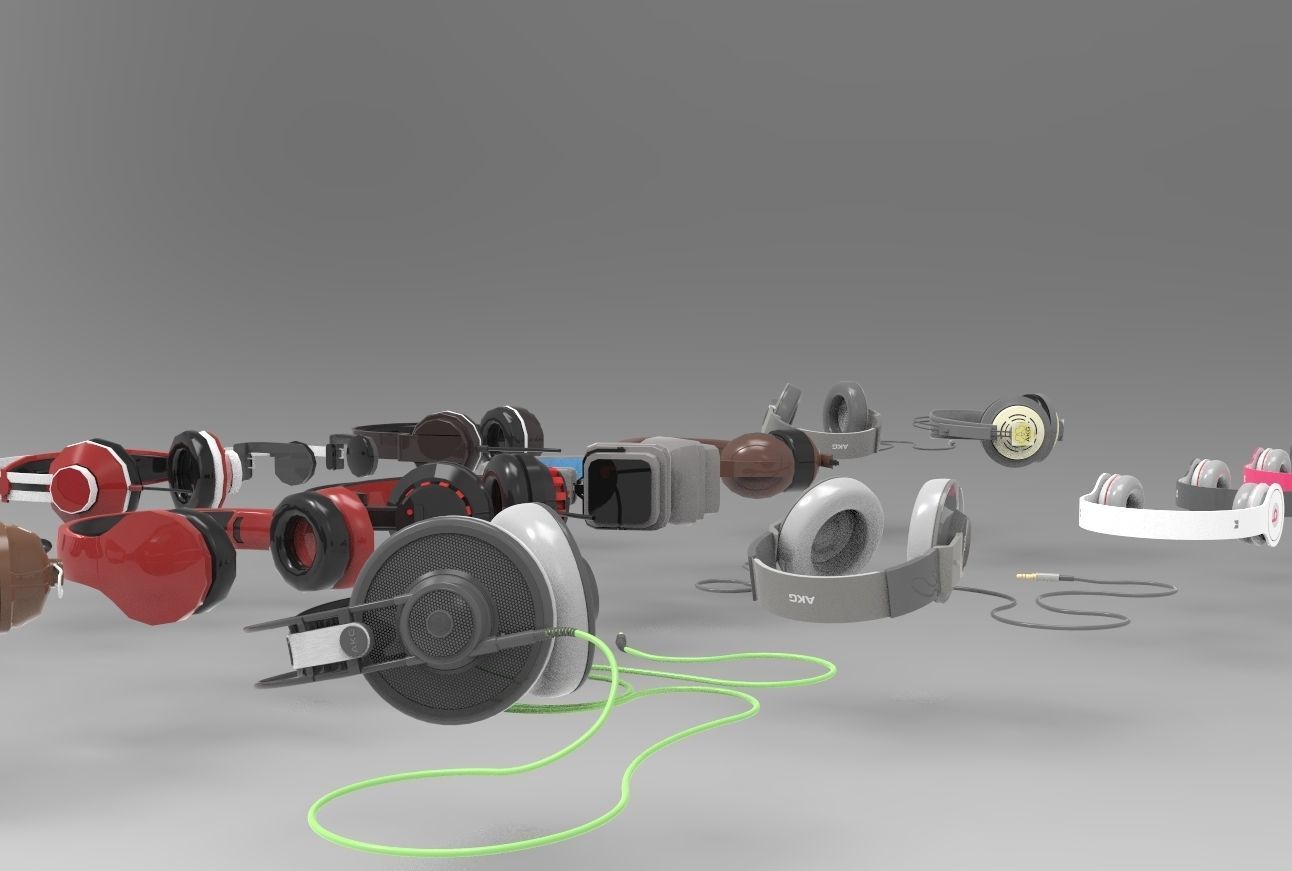 Headphones pack low and high poly  BEATS AKG  3D model_5