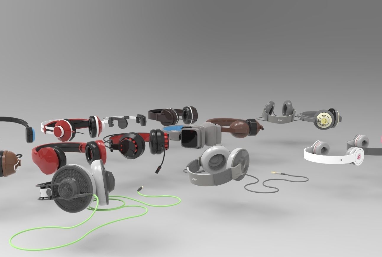 Headphones pack low and high poly  BEATS AKG  3D model_1