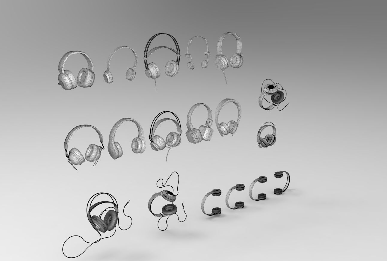 Headphones pack low and high poly  BEATS AKG  3D model_13