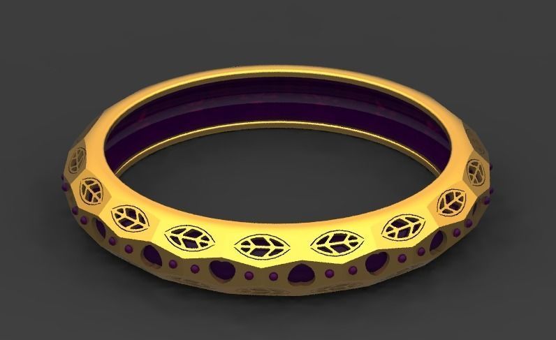 Bangle gold ring with stones 3D model_2