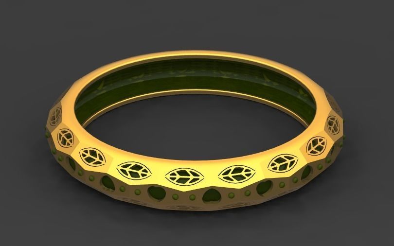 Bangle gold ring with stones 3D model_1