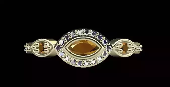 Marquise gold ring with citrine and sapphires