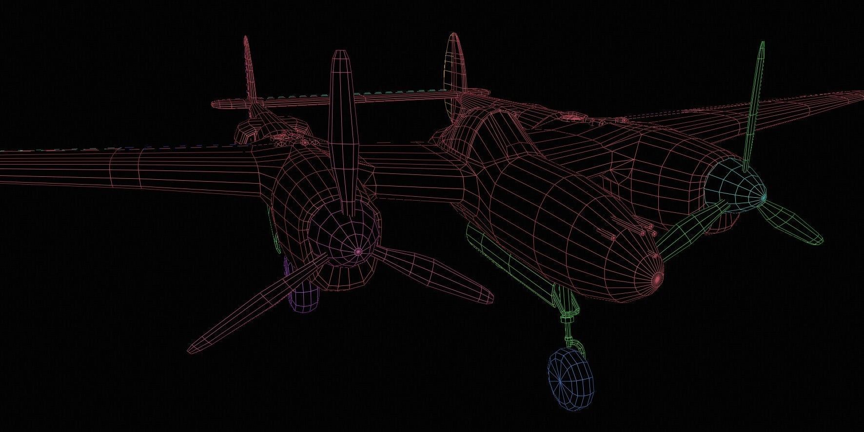 Lockheed P-38 Lightning Low-poly 3D model_45