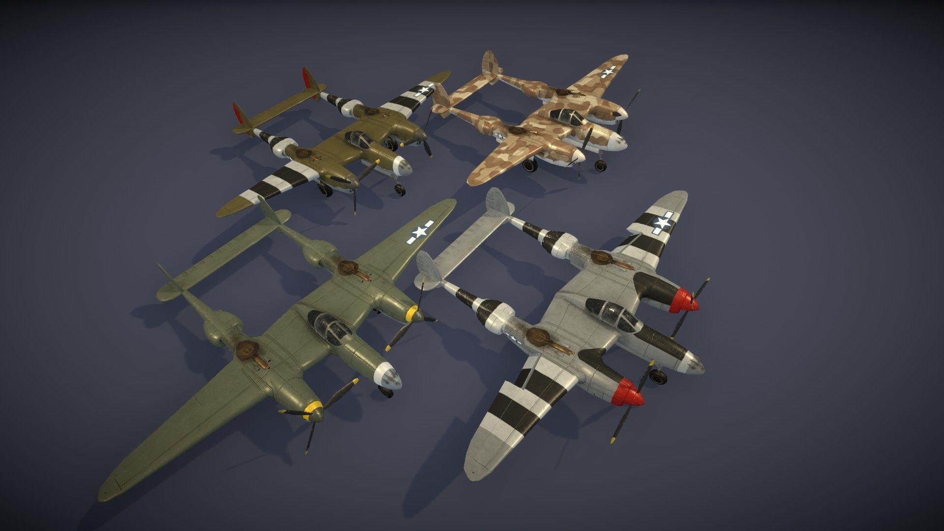 Lockheed P-38 Lightning Low-poly 3D model_19