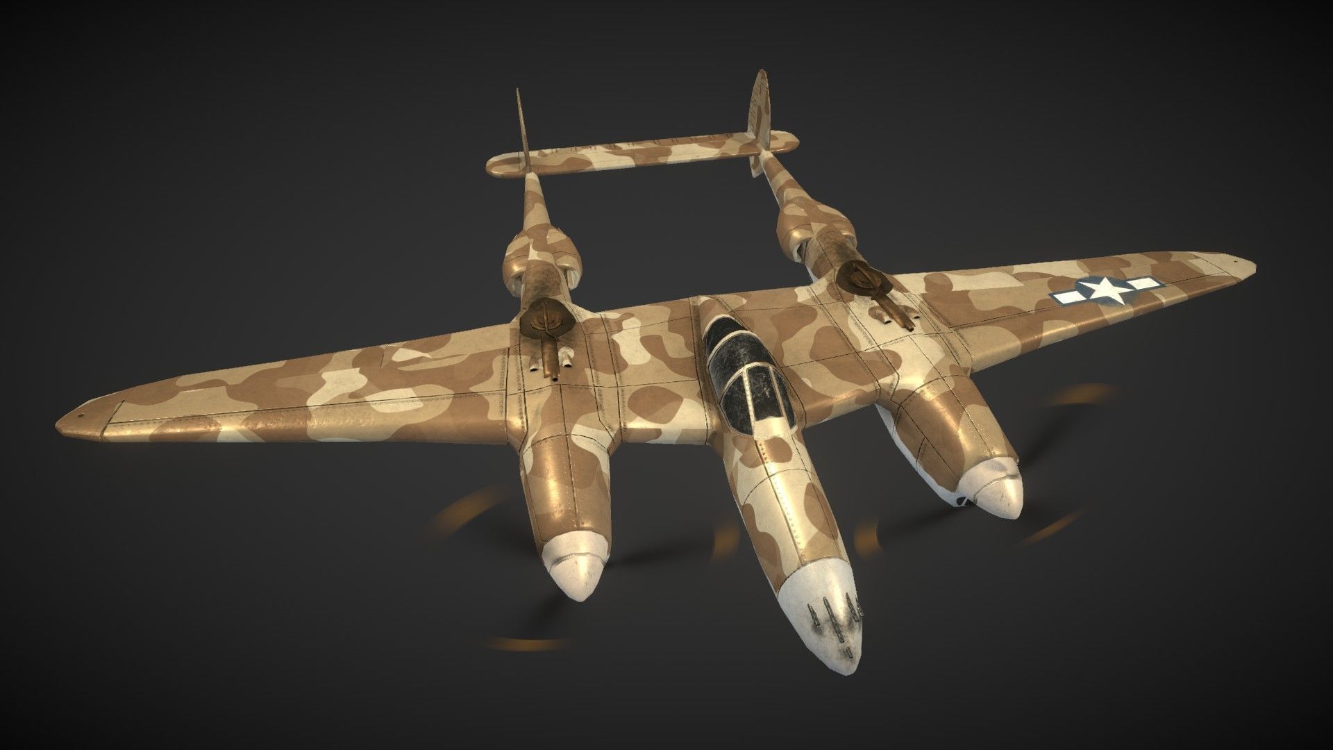 Lockheed P-38 Lightning Low-poly 3D model_4