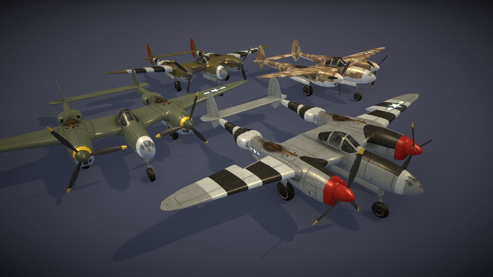 Lockheed P-38 Lightning Low-poly 3D model_18