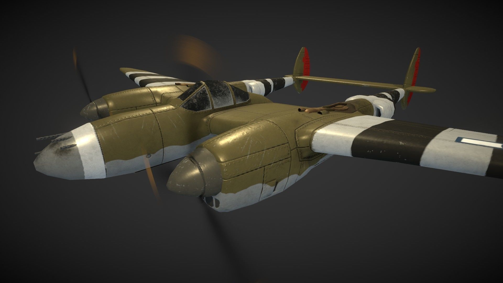 Lockheed P-38 Lightning Low-poly 3D model_9