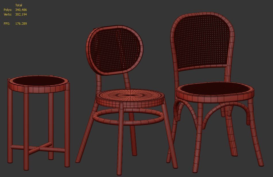 3 samples of Bodeco wooden rattan chair 3D model_2