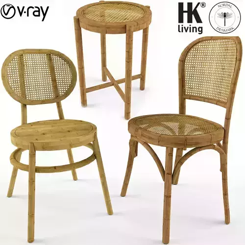 3 samples of Bodeco wooden rattan chair 3D model