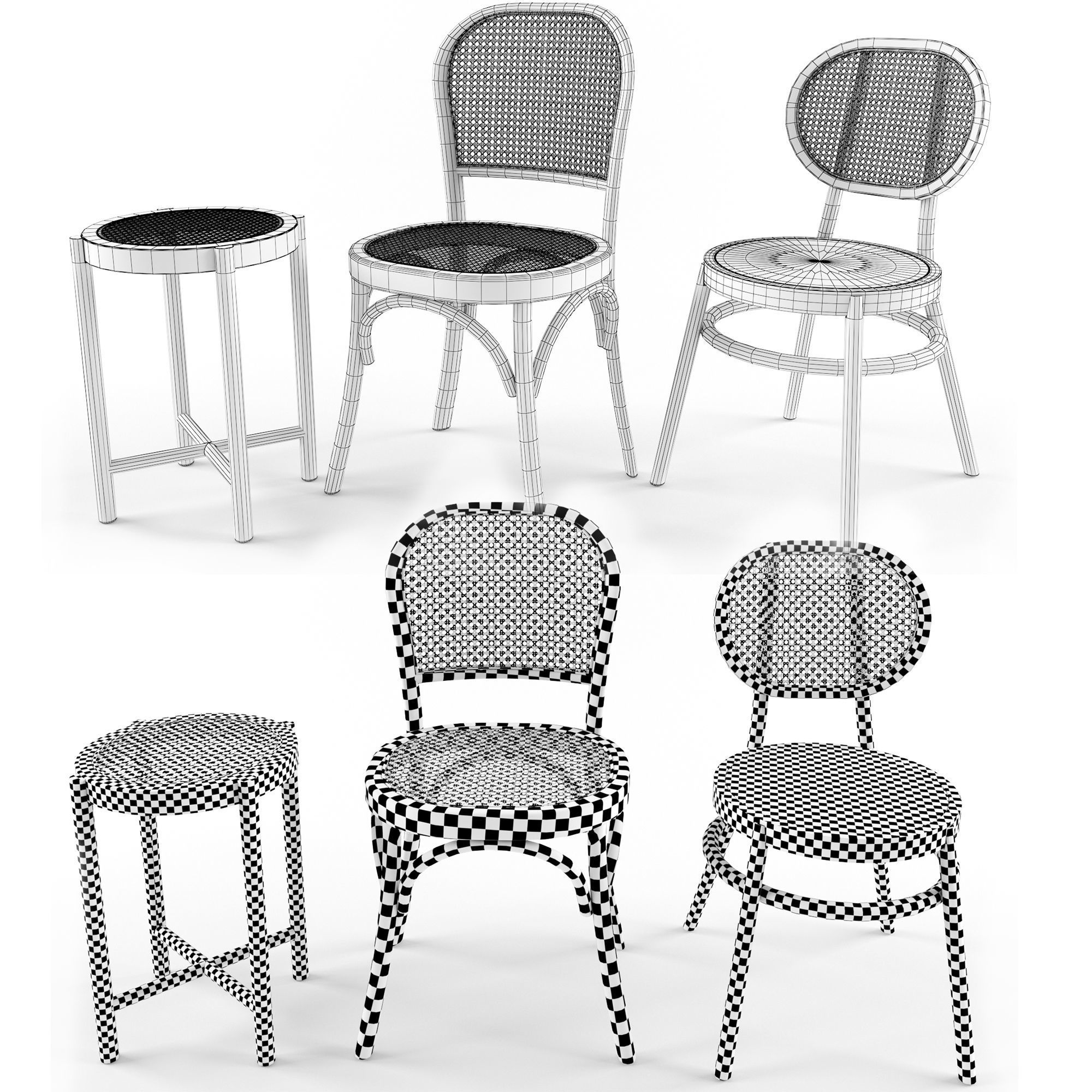 3 samples of Bodeco wooden rattan chair 3D model_1