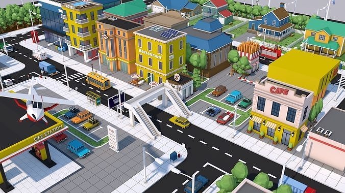 Low Poly City Town Pack Low-poly 3D model