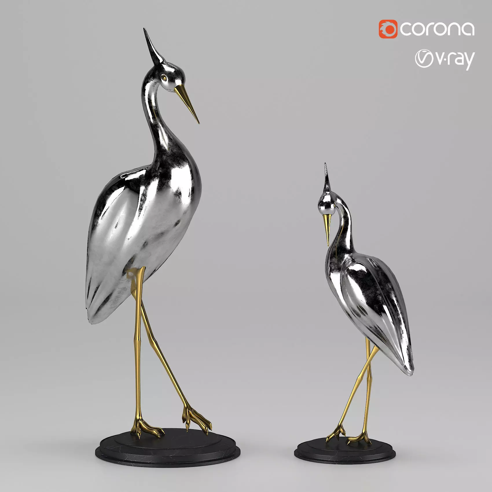 Stork two silver herons 3D model_0
