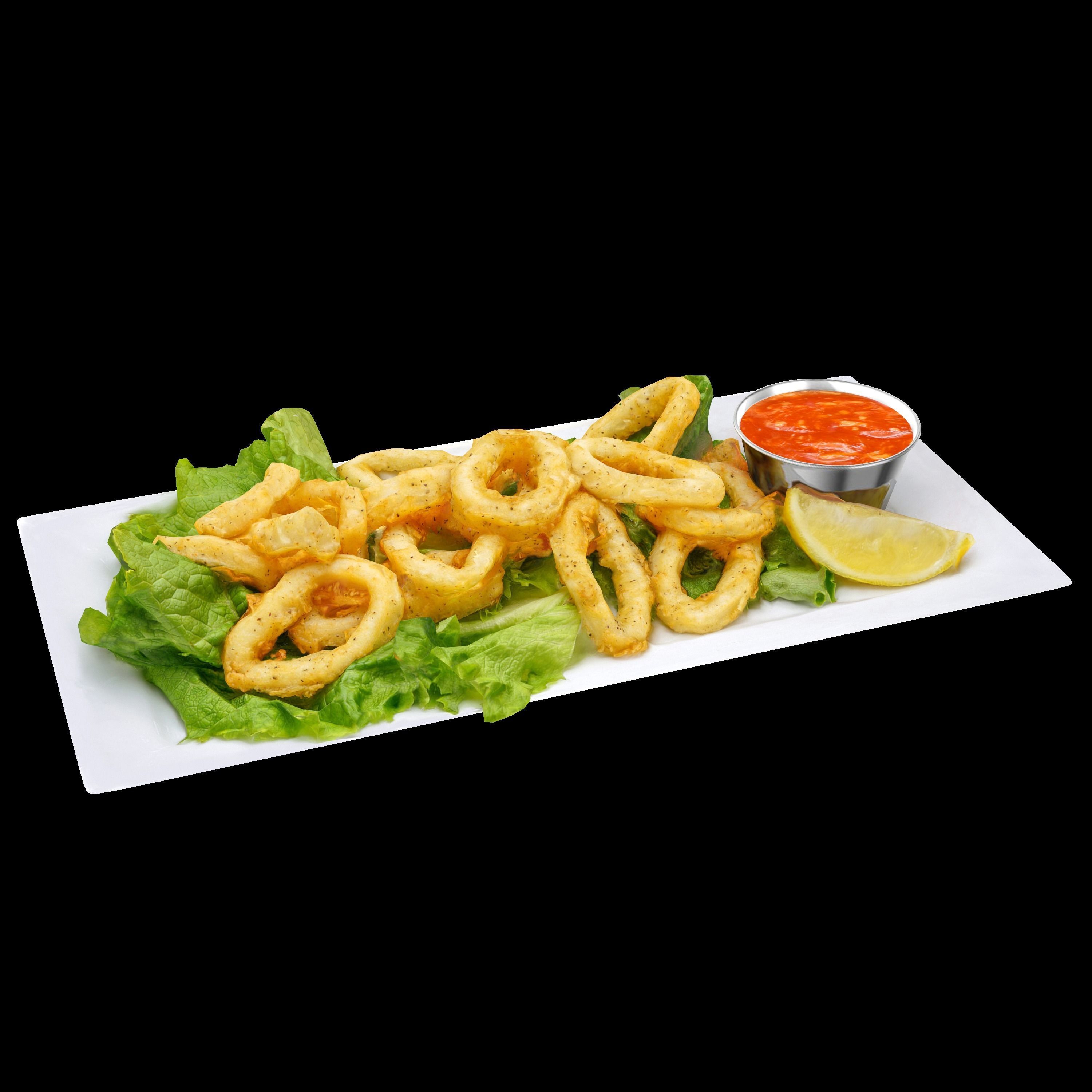 Calamari fried onion rings on plate Low-poly 3D model_2
