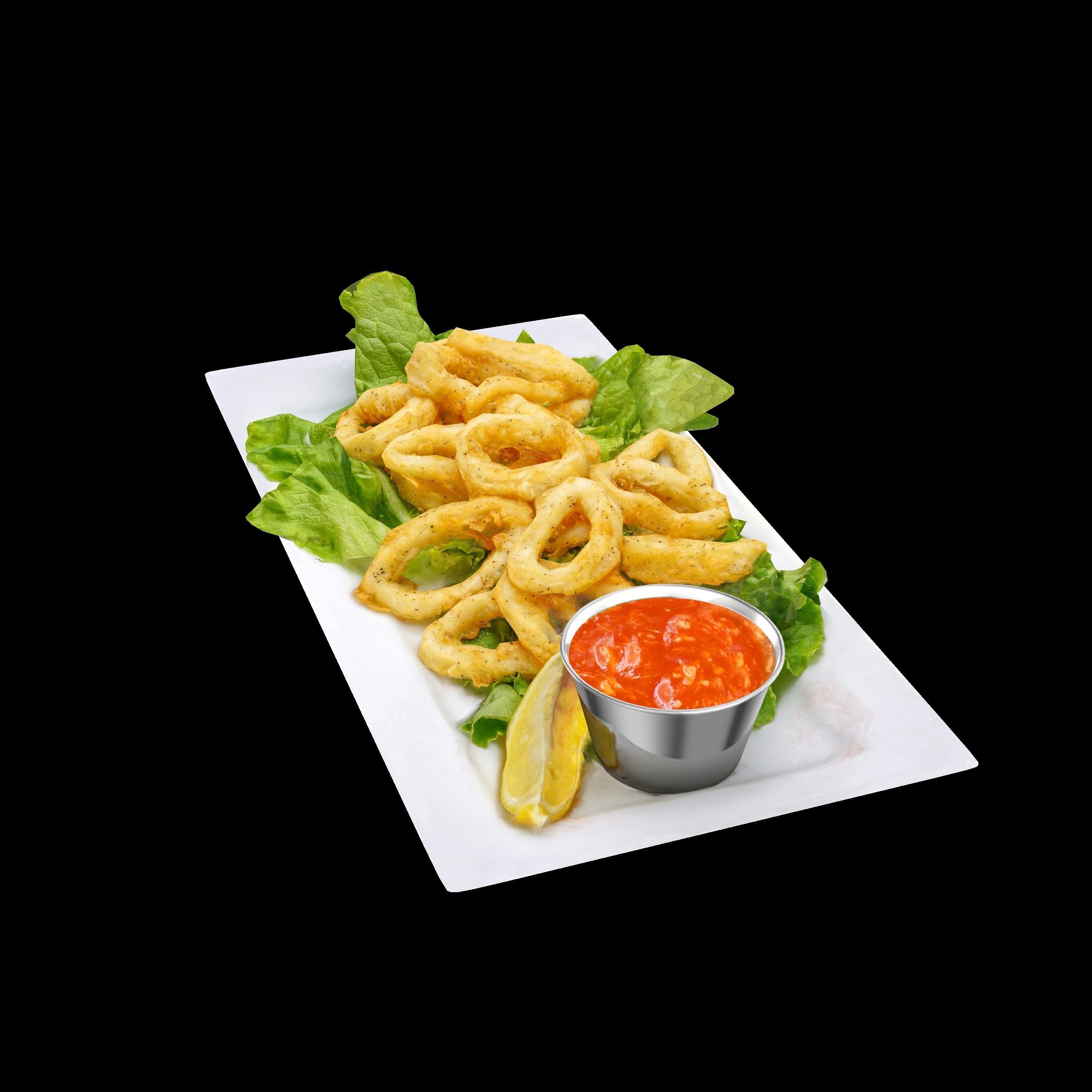 Calamari fried onion rings on plate Low-poly 3D model_3