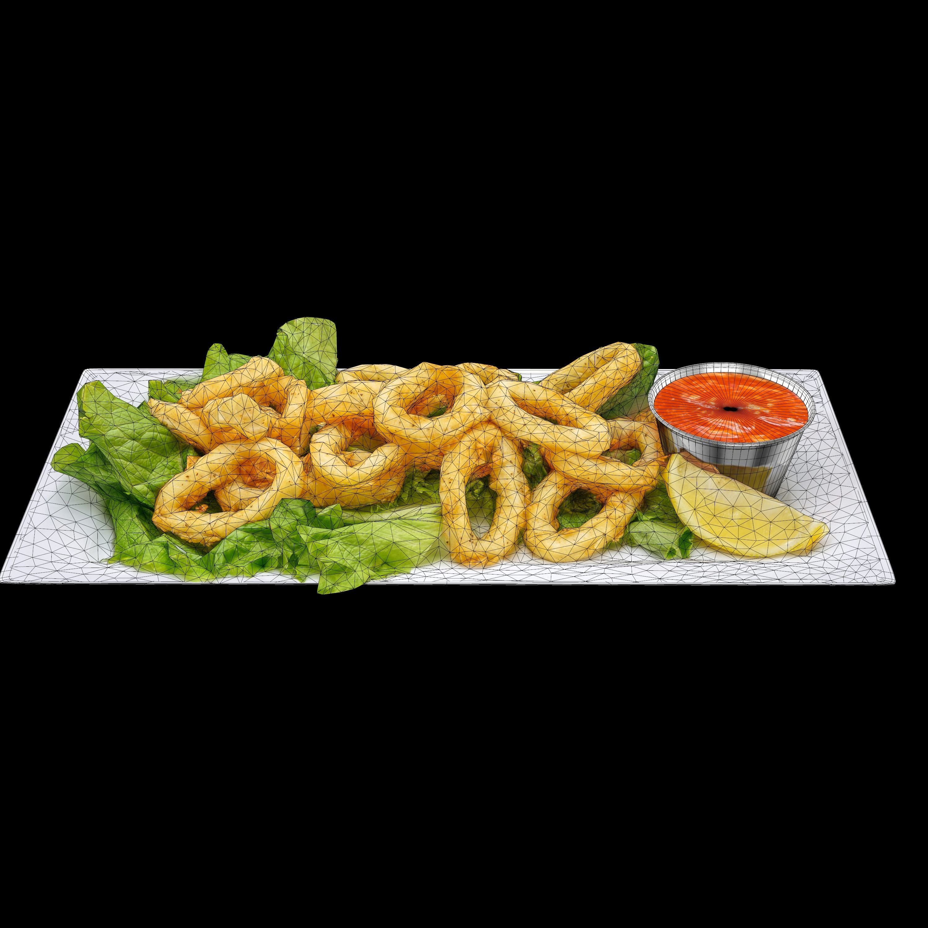Calamari fried onion rings on plate Low-poly 3D model_6