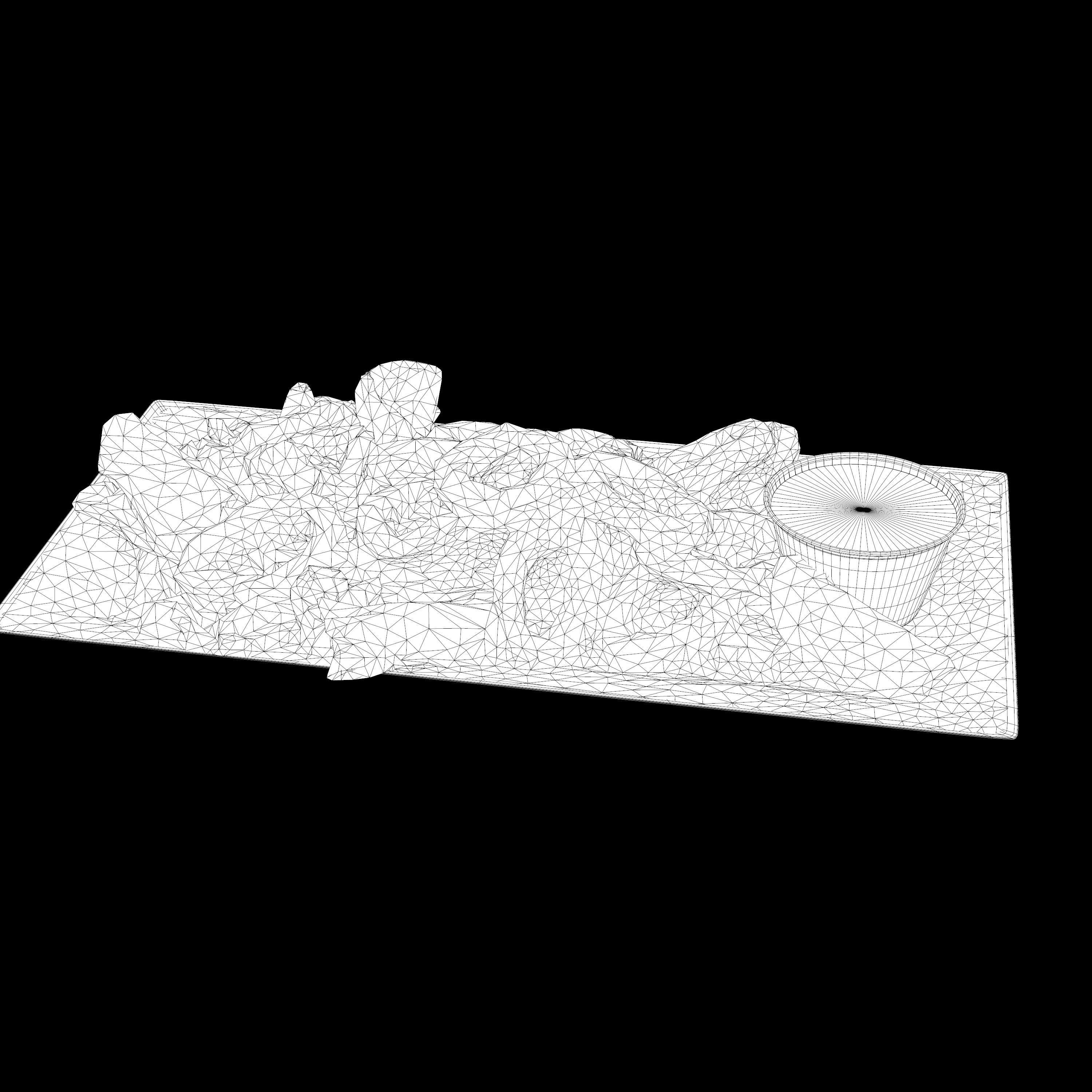 Calamari fried onion rings on plate Low-poly 3D model_14