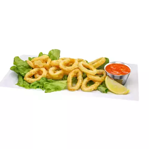 Calamari fried onion rings on plate Low-poly 3D model