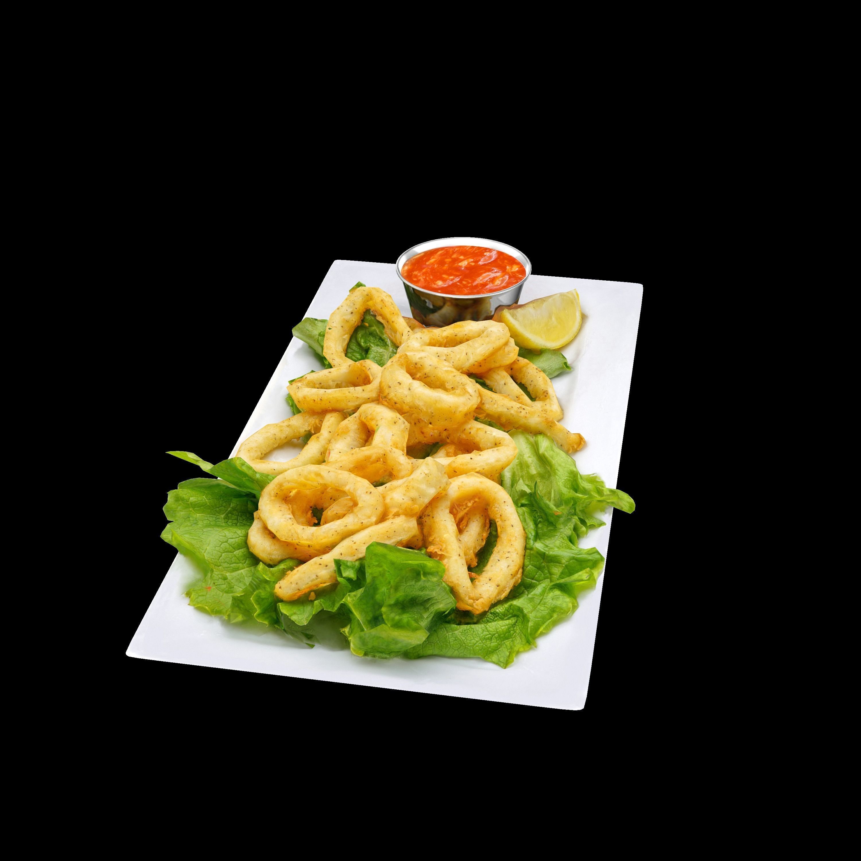 Calamari fried onion rings on plate Low-poly 3D model_4
