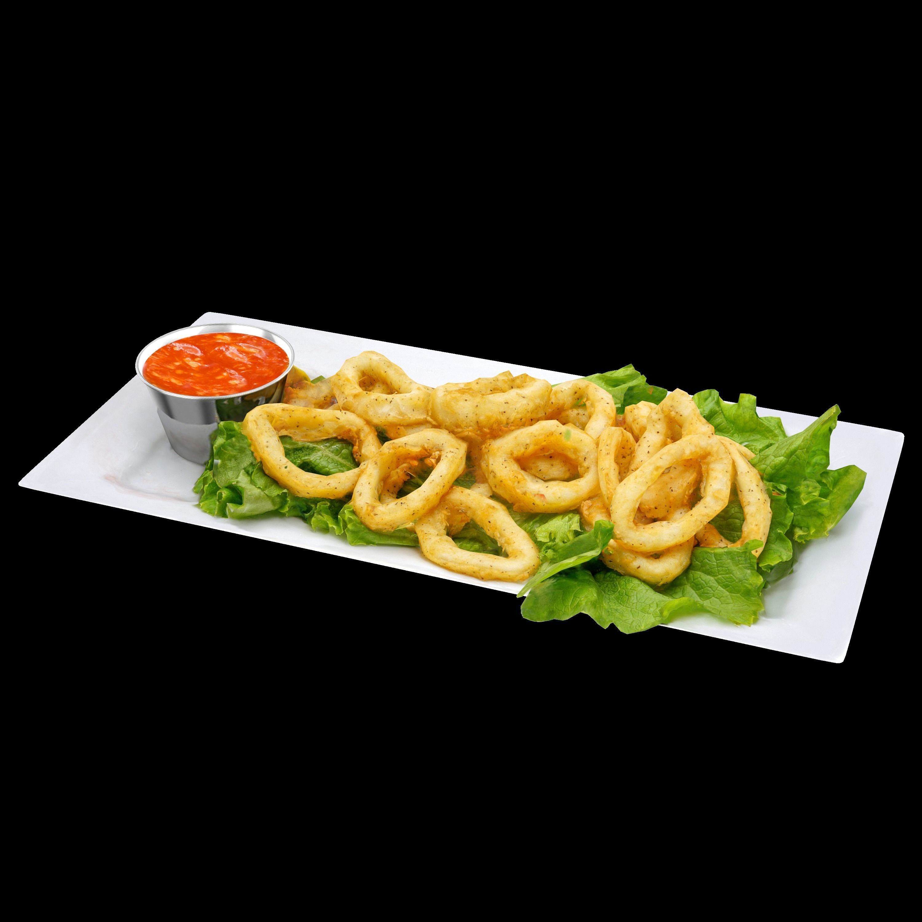 Calamari fried onion rings on plate Low-poly 3D model_5