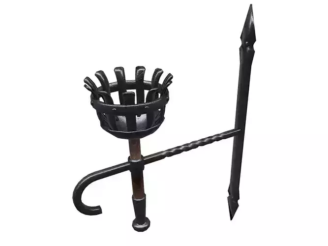 Torch iron candle holder with handle Low-poly 3D model