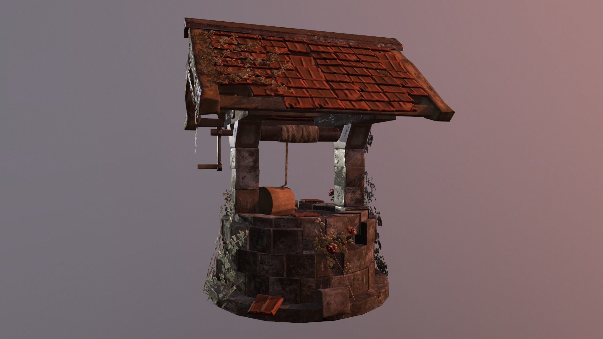 Ruined old Draw-well Low-poly 3D model_17