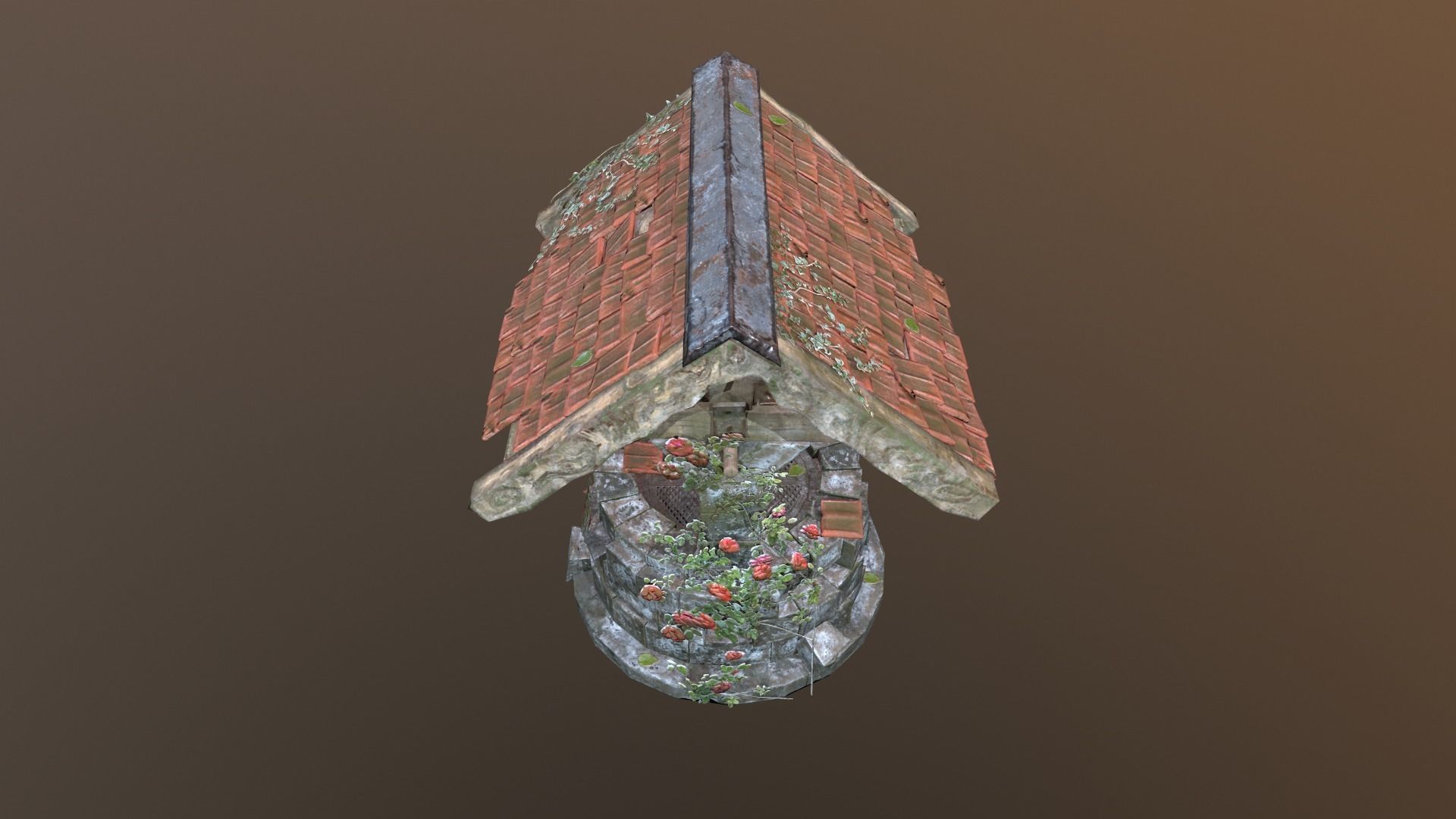 Ruined old Draw-well Low-poly 3D model_11