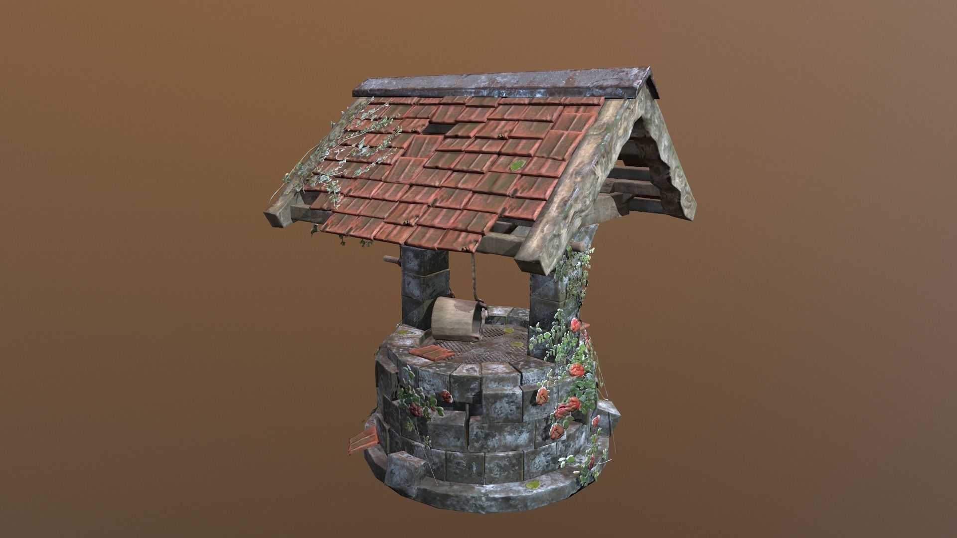 Ruined old Draw-well Low-poly 3D model_6