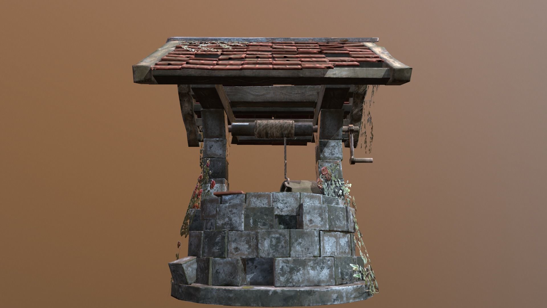 Ruined old Draw-well Low-poly 3D model_8